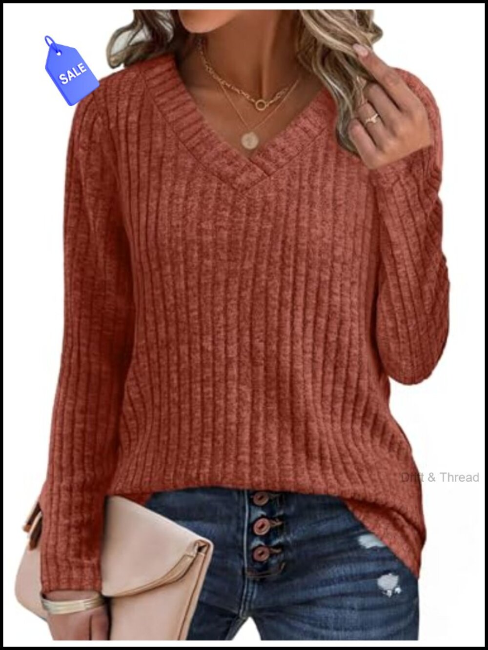 Long Sleeve V Neck Tunic Top Lightweight Pullover Sweater for Women Casual Fall